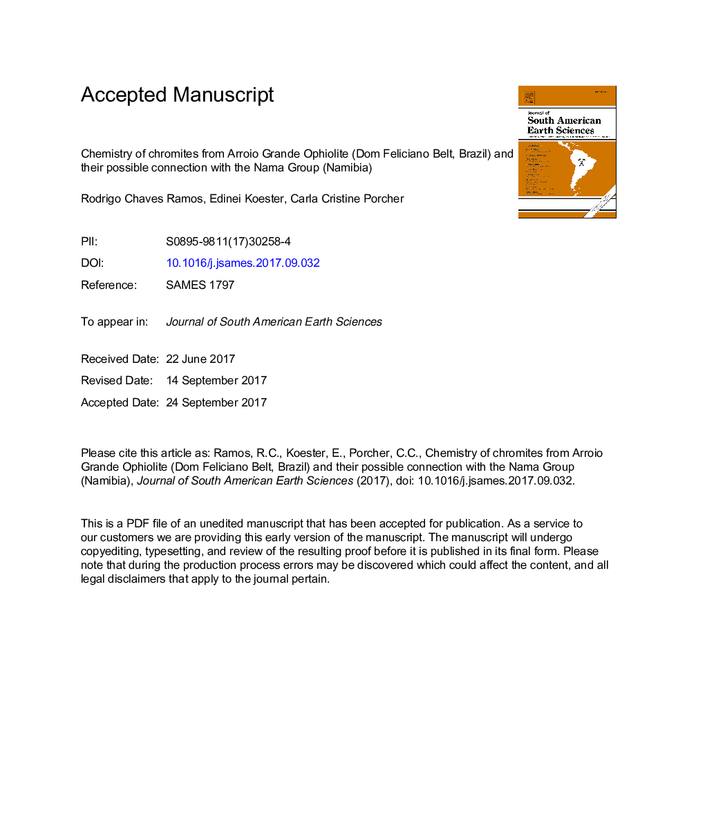 Chemistry of chromites from Arroio Grande Ophiolite (Dom Feliciano Belt, Brazil) and their possible connection with the Nama Group (Namibia)