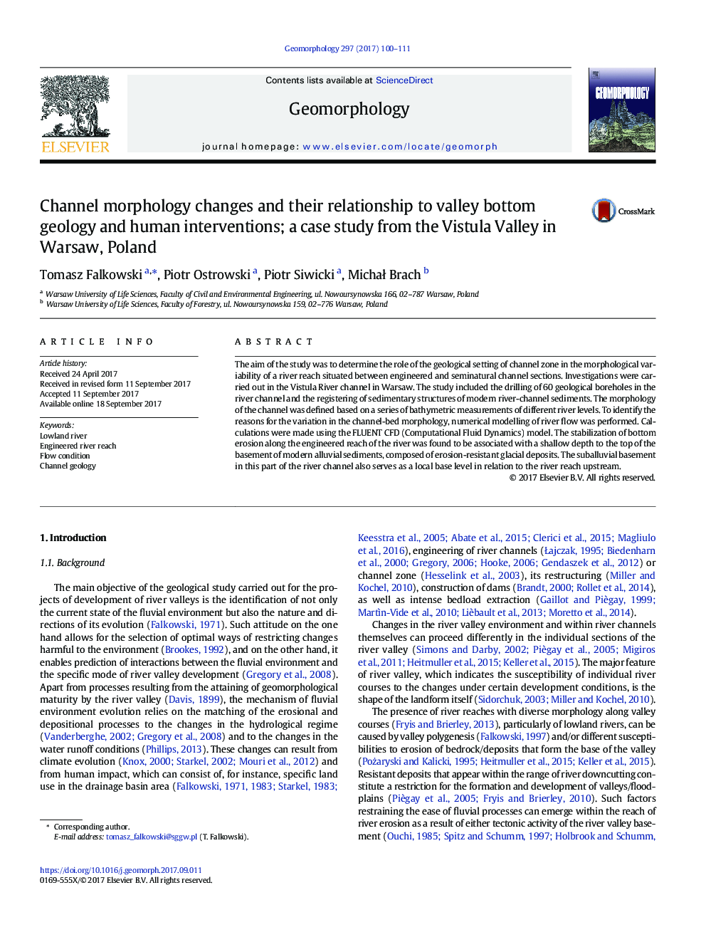تغییرات مورفولوژی کانال و ارتباط آنها با زمین شناسی دره و مداخلات انسانی؛ یک مطالعه مورد از دره ویستولا در ورشو، لهستان