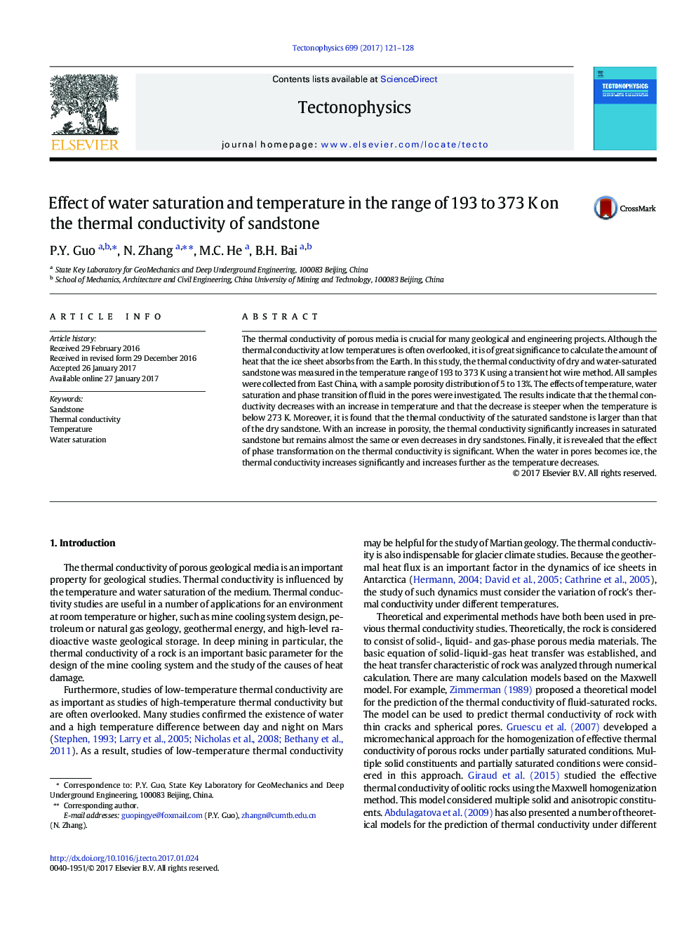 Effect of water saturation and temperature in the range of 193 to 373 K on the thermal conductivity of sandstone