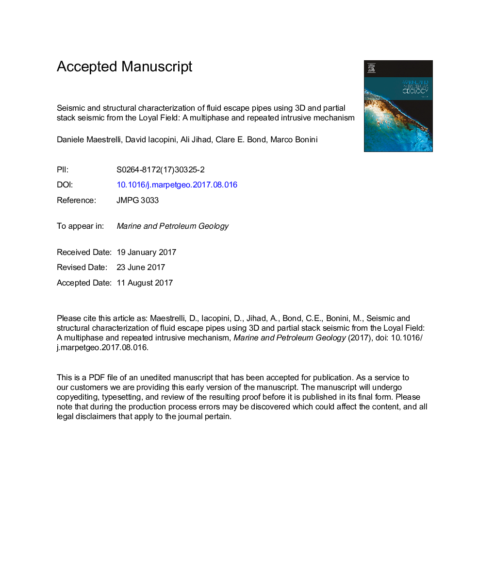 مشخصات لرزه ای و ساختاری لوله های فرار مایع با استفاده از لرزه ای سه بعدی و پشته ای از میدان لوی (اسکاتلند، انگلستان): چند مرحله ای و مکانیسم مکرر نفوذ