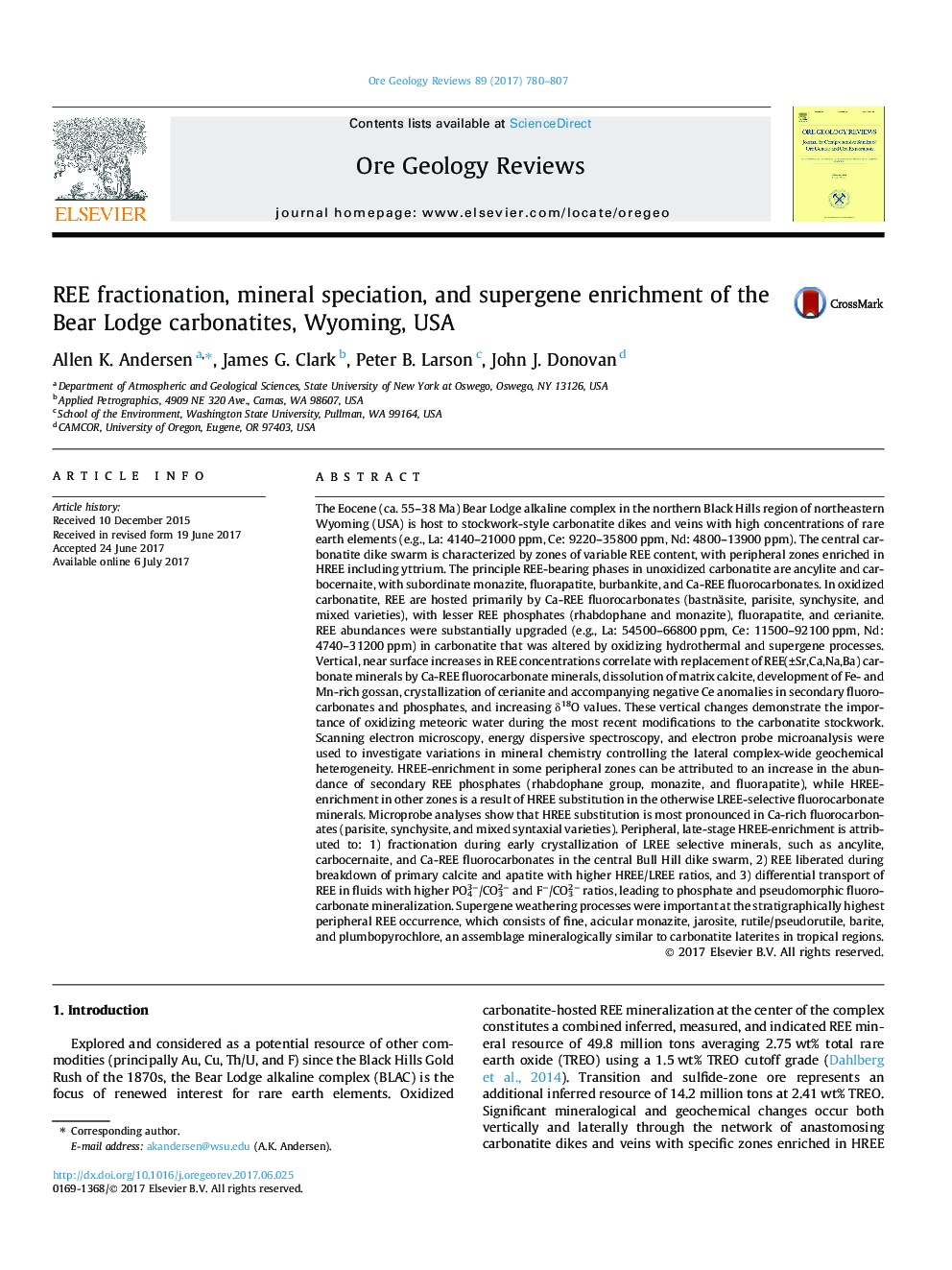 REE fractionation, mineral speciation, and supergene enrichment of the Bear Lodge carbonatites, Wyoming, USA