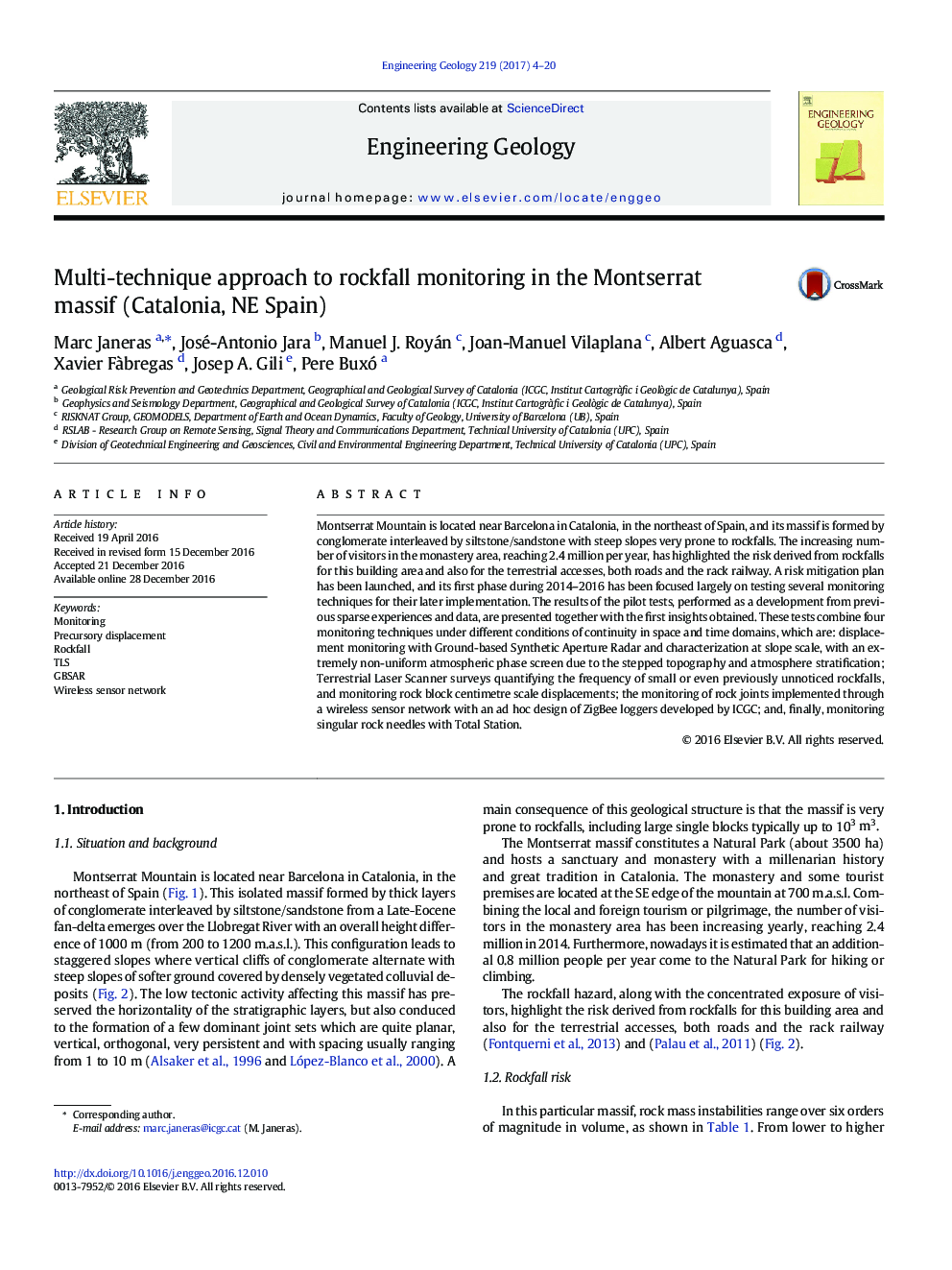 Multi-technique approach to rockfall monitoring in the Montserrat massif (Catalonia, NE Spain)