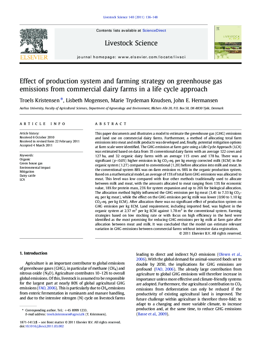 Effect of production system and farming strategy on greenhouse gas emissions from commercial dairy farms in a life cycle approach