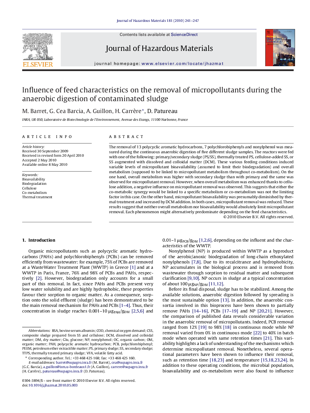 Influence of feed characteristics on the removal of micropollutants during the anaerobic digestion of contaminated sludge