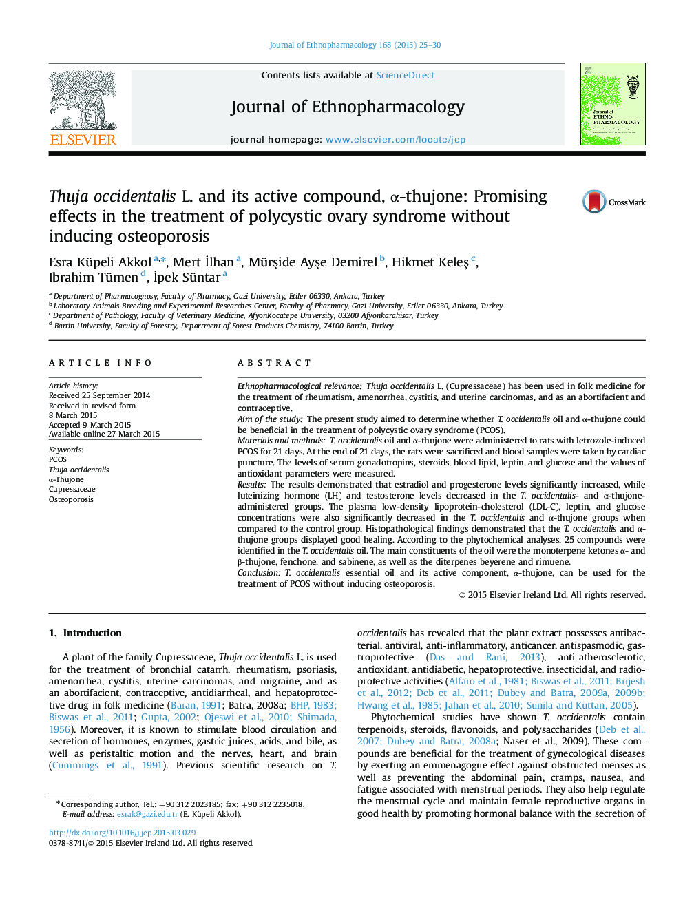 Thuja occidentalis L. and its active compound, Î±-thujone: Promising effects in the treatment of polycystic ovary syndrome without inducing osteoporosis