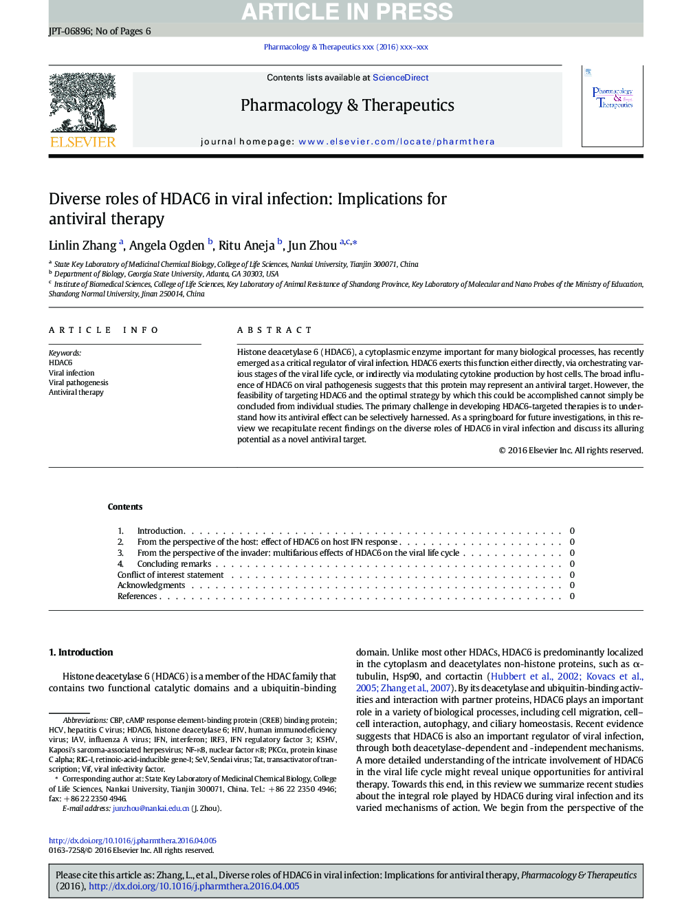 Diverse roles of HDAC6 in viral infection: Implications for antiviral therapy