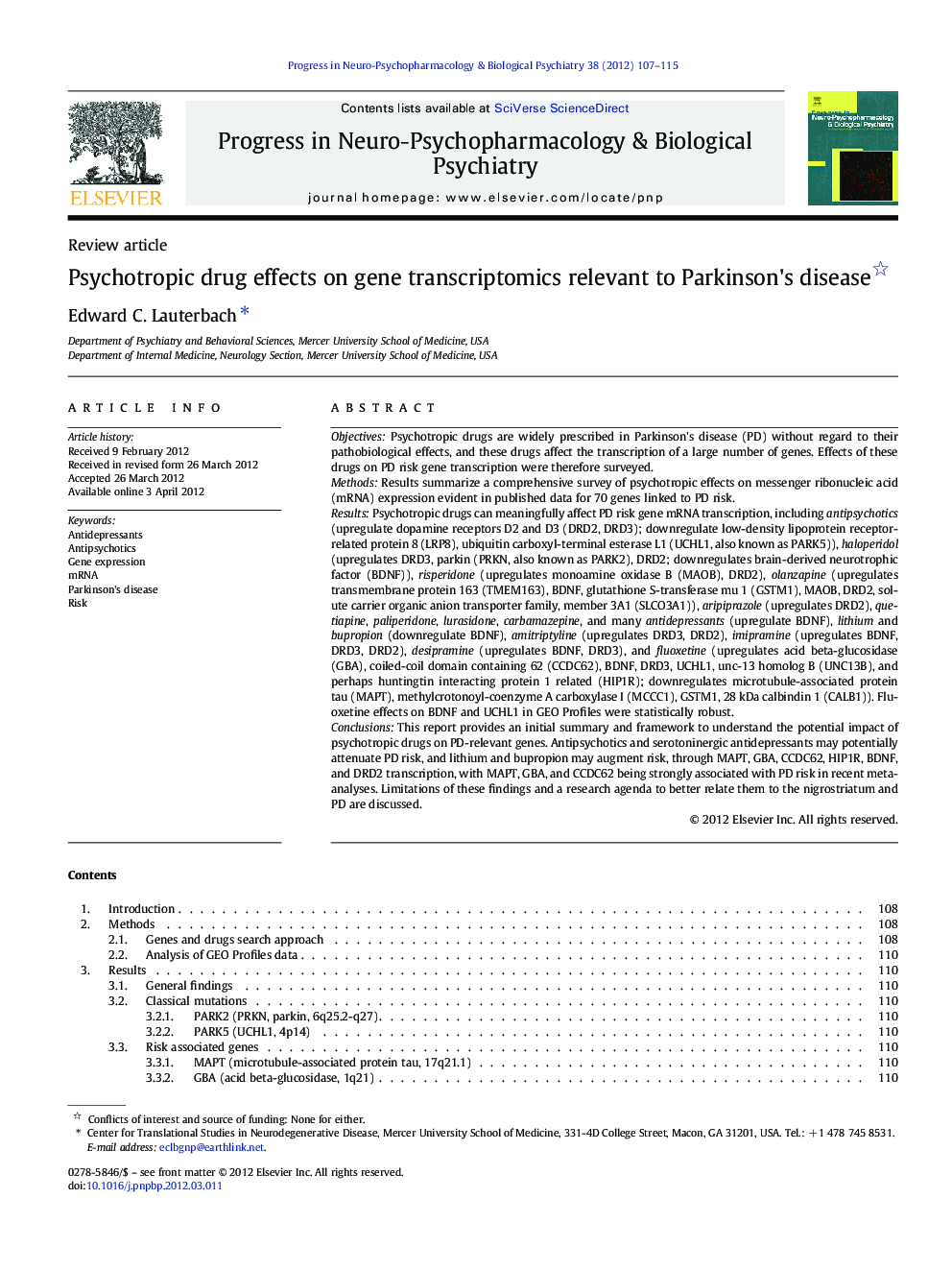 Psychotropic drug effects on gene transcriptomics relevant to Parkinson's disease