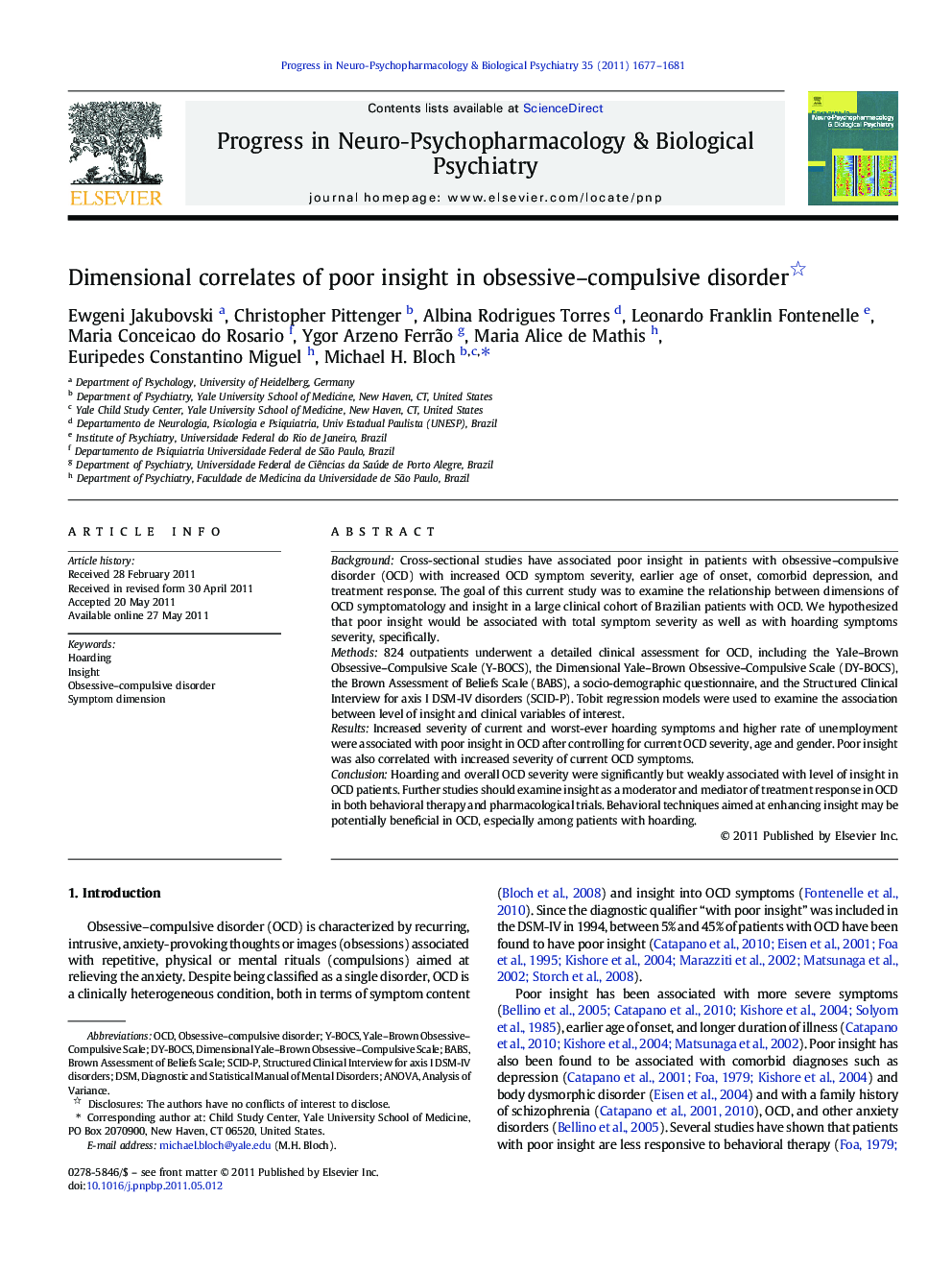 Dimensional correlates of poor insight in obsessive-compulsive disorder