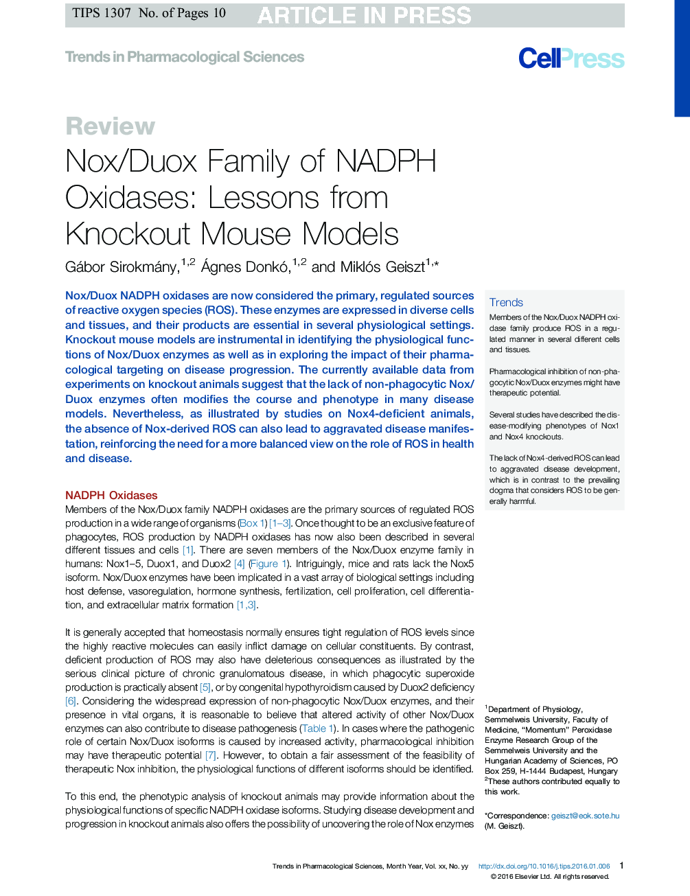 Nox/Duox Family of NADPH Oxidases: Lessons from Knockout Mouse Models