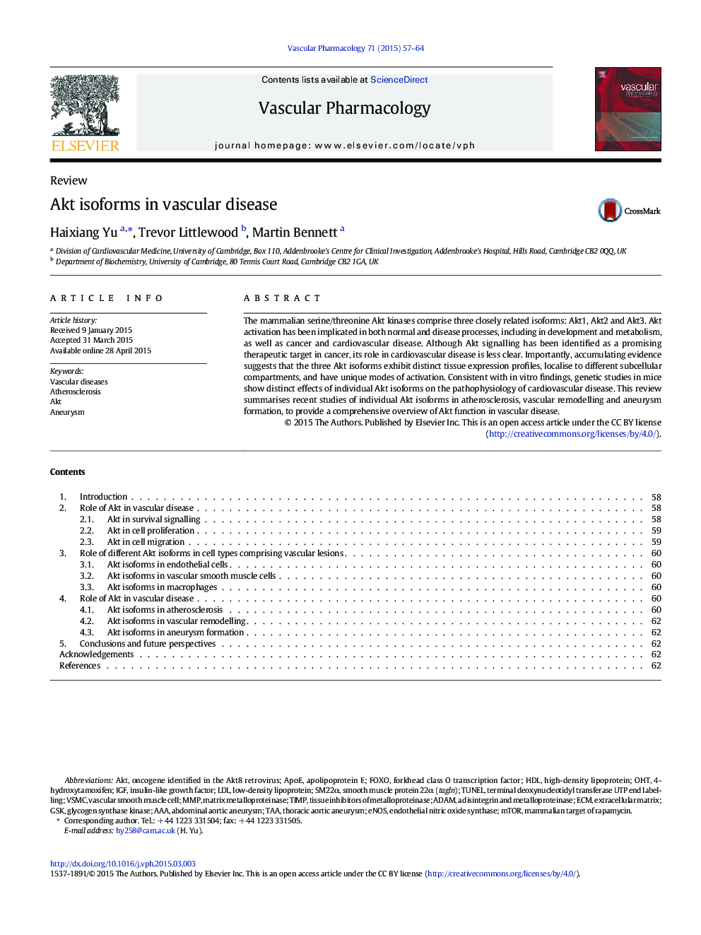 ReviewAkt isoforms in vascular disease