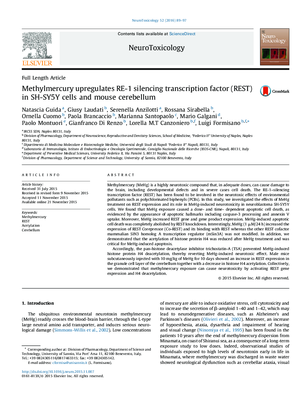 Full Length ArticleMethylmercury upregulates RE-1 silencing transcription factor (REST) in SH-SY5Y cells and mouse cerebellum