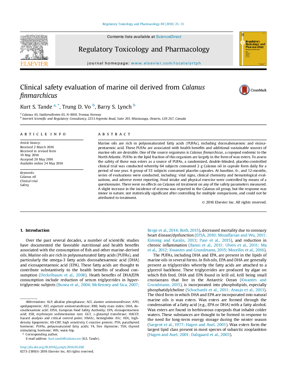 Clinical safety evaluation of marine oil derived from Calanus finmarchicus