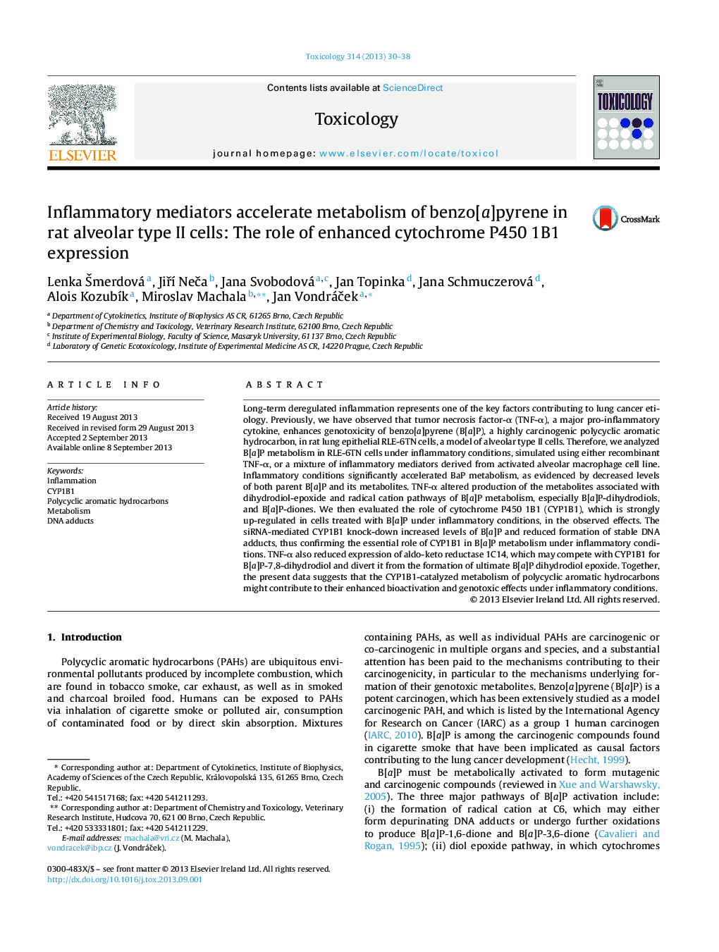 Inflammatory mediators accelerate metabolism of benzo[a]pyrene in rat alveolar type II cells: The role of enhanced cytochrome P450 1B1 expression