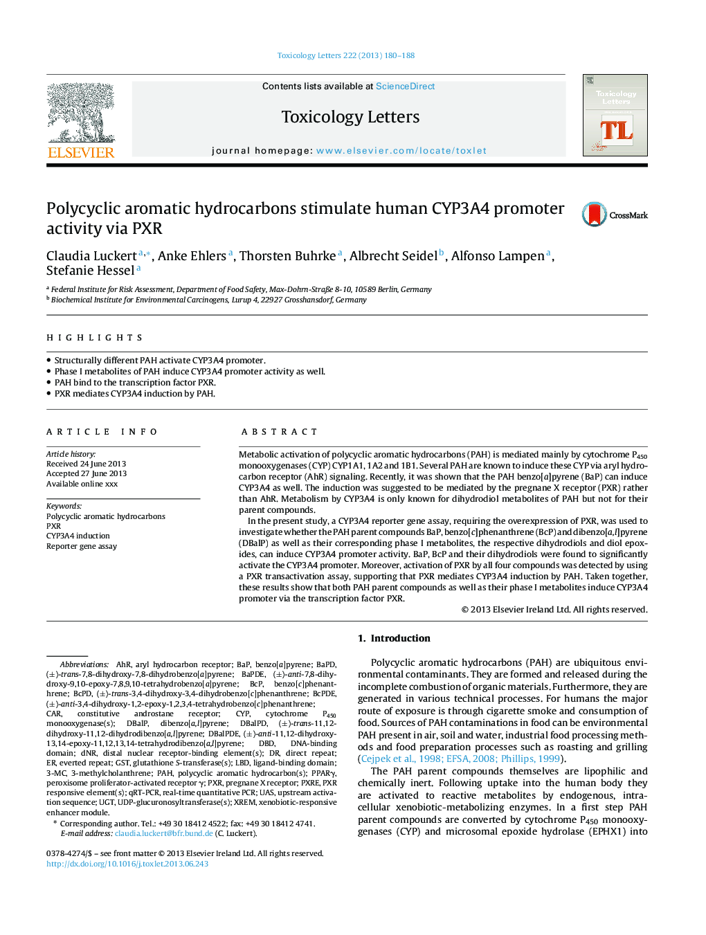 Polycyclic aromatic hydrocarbons stimulate human CYP3A4 promoter activity via PXR