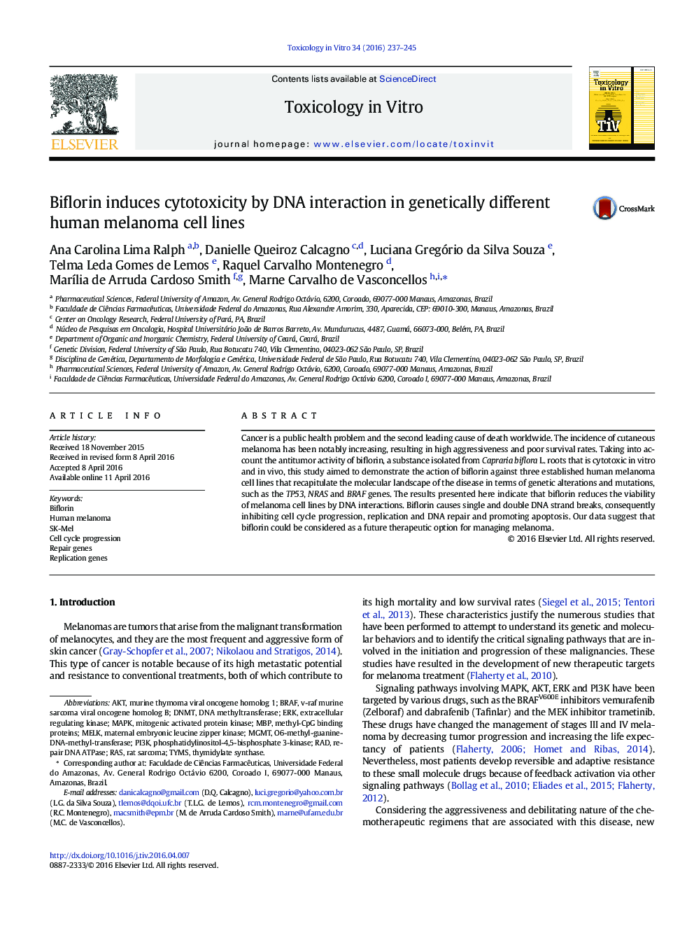 Biflorin induces cytotoxicity by DNA interaction in genetically different human melanoma cell lines