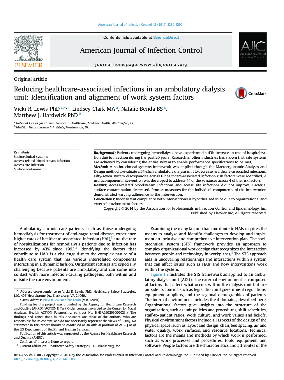 مقاله اصلی کاهش عفونت های مرتبط با مراقبت های بهداشتی در یک واحد دیالیز آمبولیتیک: شناسایی و هم ترازی عوامل سیستم کار 