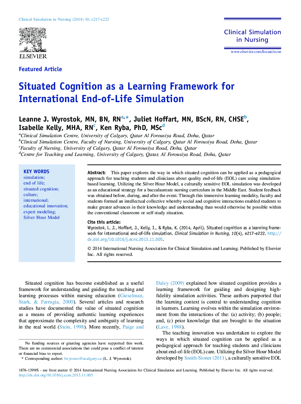 Featured ArticleSituated Cognition as a Learning Framework for International End-of-Life Simulation