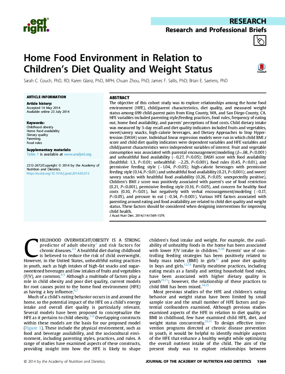 محیط غذای خانه در رابطه با رژیم غذایی کودکان؟ وضعیت کیفیت و وزن 