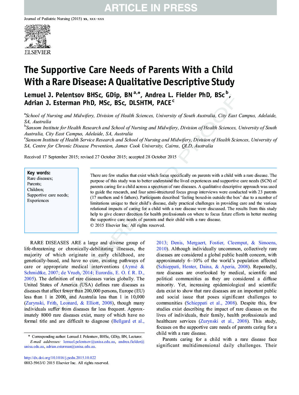 نیازهای مراقبت حمایتی والدین با کودک مبتلا به بیماری های نادر: یک مطالعه توصیفی کیفی 