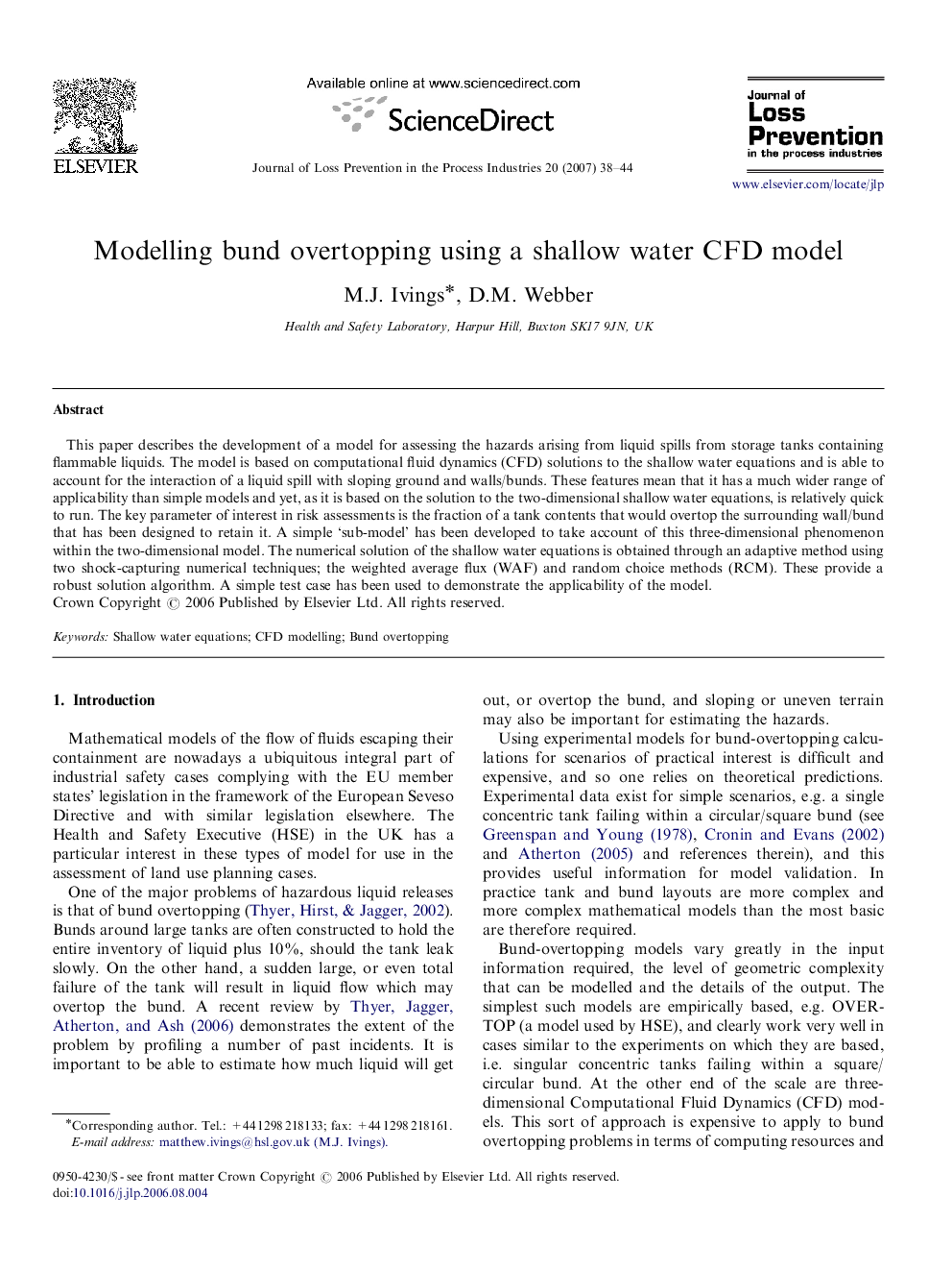 Modelling bund overtopping using a shallow water CFD model