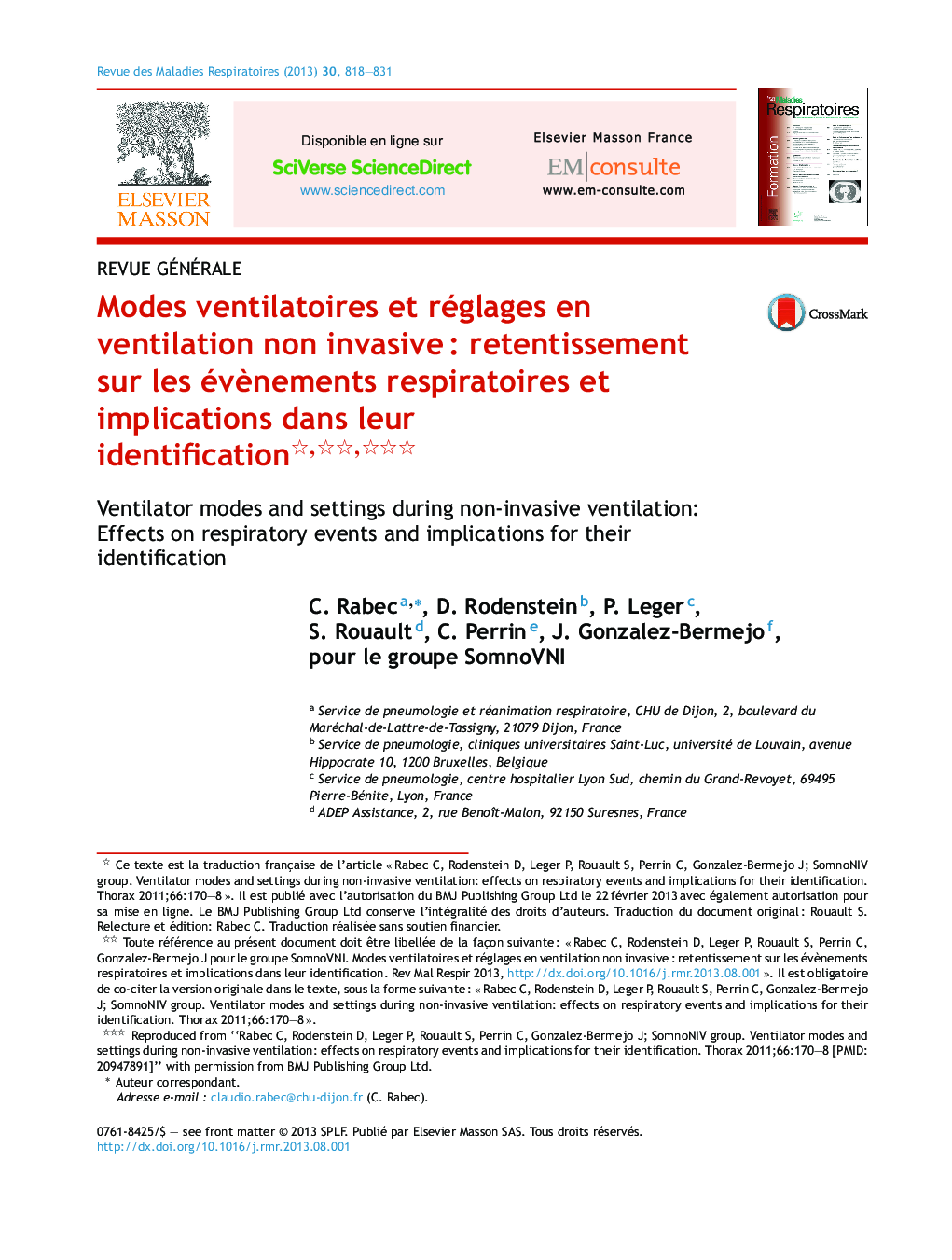 Modes ventilatoires et réglages en ventilation non invasiveÂ : retentissement sur les évÃ¨nements respiratoires et implications dans leur identification