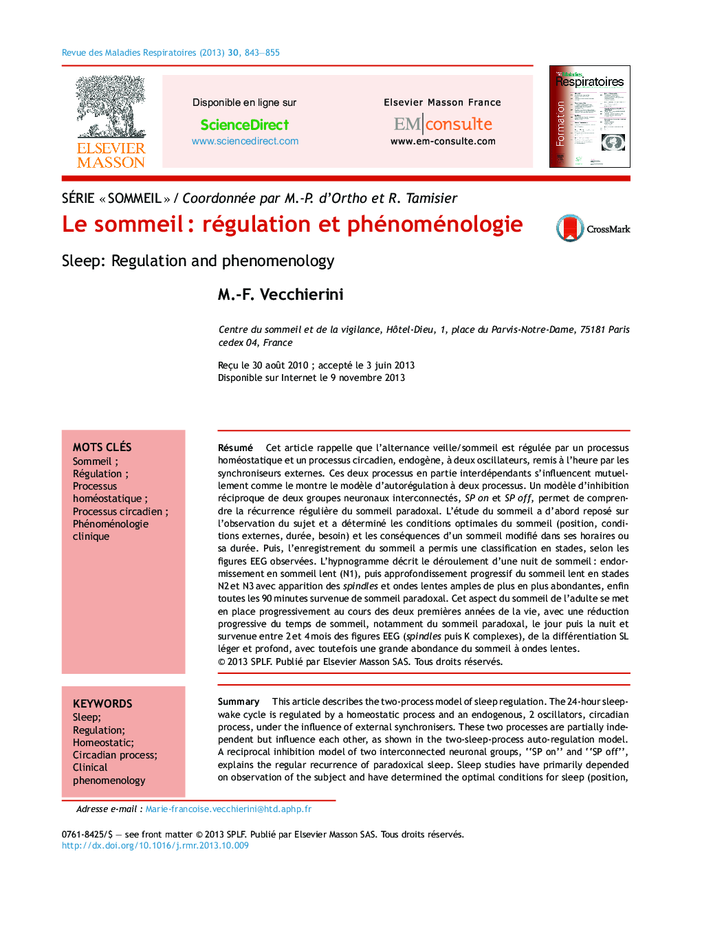 Le sommeilÂ : régulation et phénoménologie