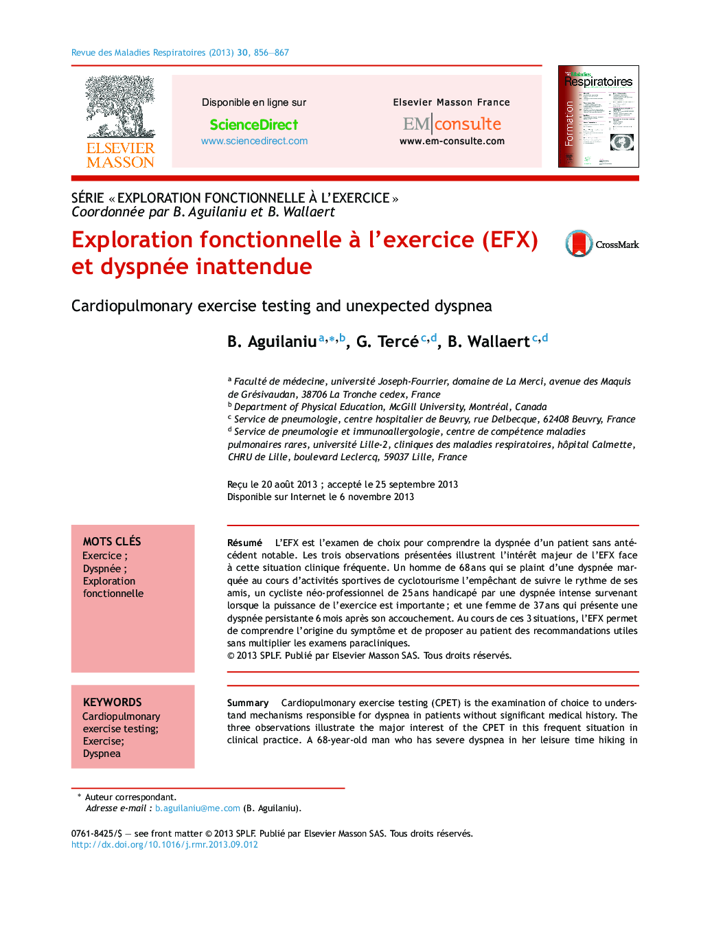 Exploration fonctionnelle Ã  l'exercice (EFX) et dyspnée inattendue