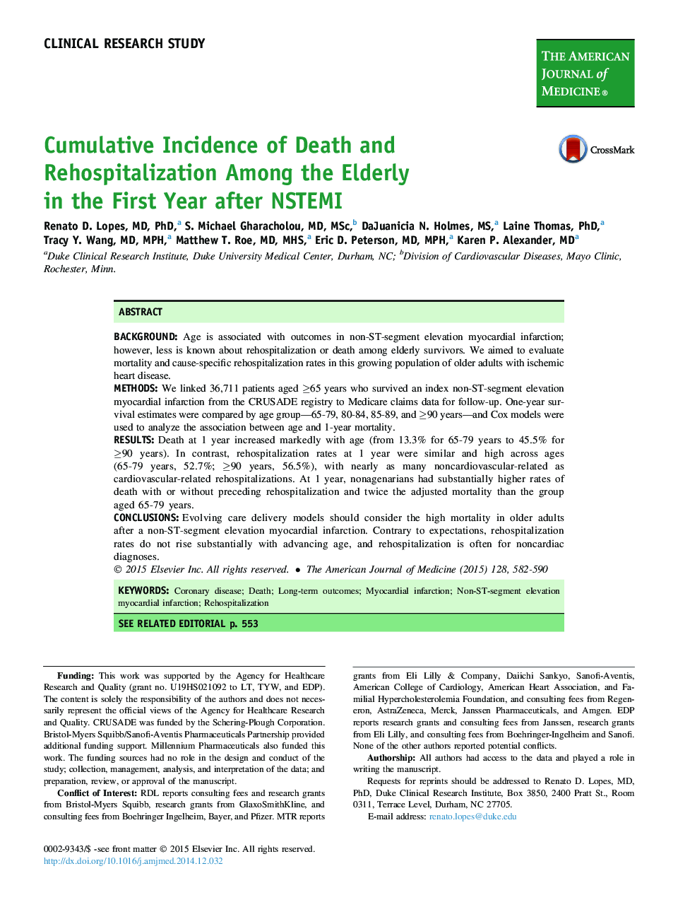 Cumulative Incidence of Death and Rehospitalization Among the Elderly in the FirstÂ Year after NSTEMI