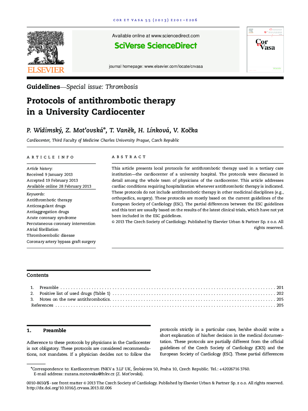 Protocols of antithrombotic therapy in a University Cardiocenter