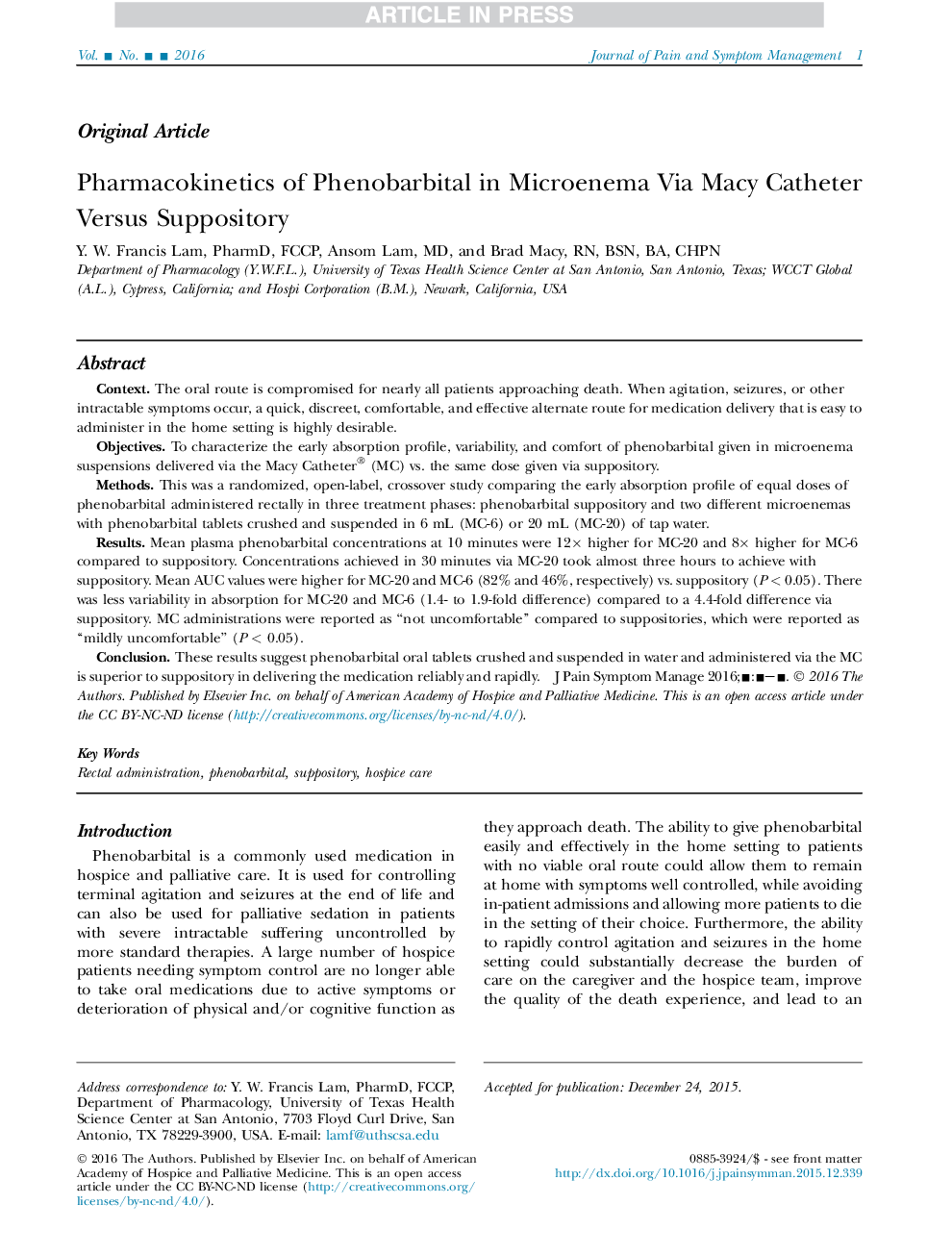 Pharmacokinetics of Phenobarbital in Microenema Via Macy Catheter Versus Suppository