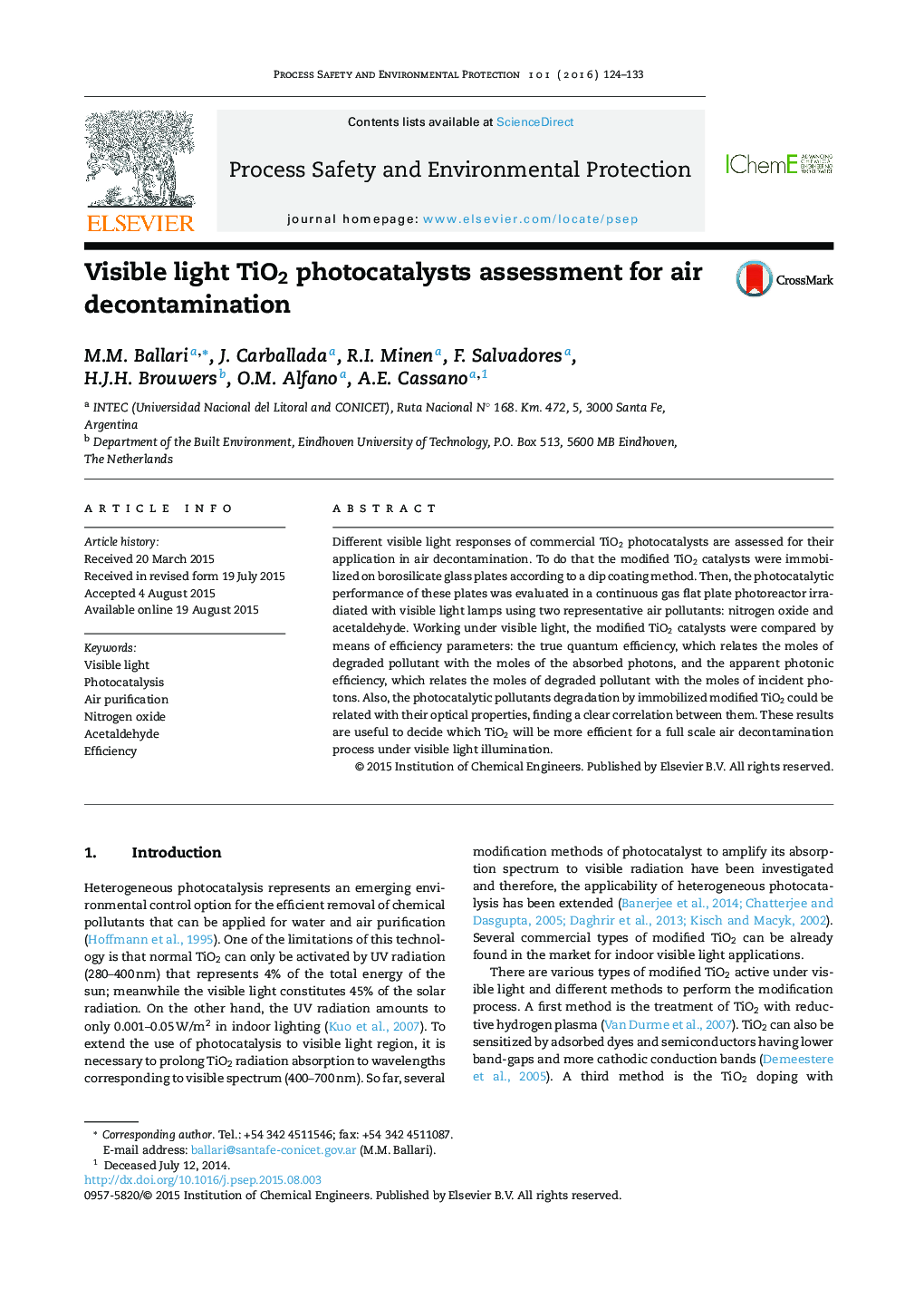 ارزیابی فوتوکاتالیست TiO2 نور مرئی برای ضدعفونی هوا