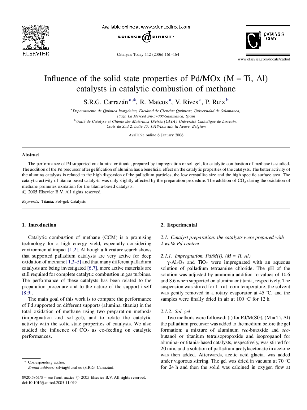 Influence of the solid state properties of Pd/MOx (M = Ti, Al) catalysts in catalytic combustion of methane