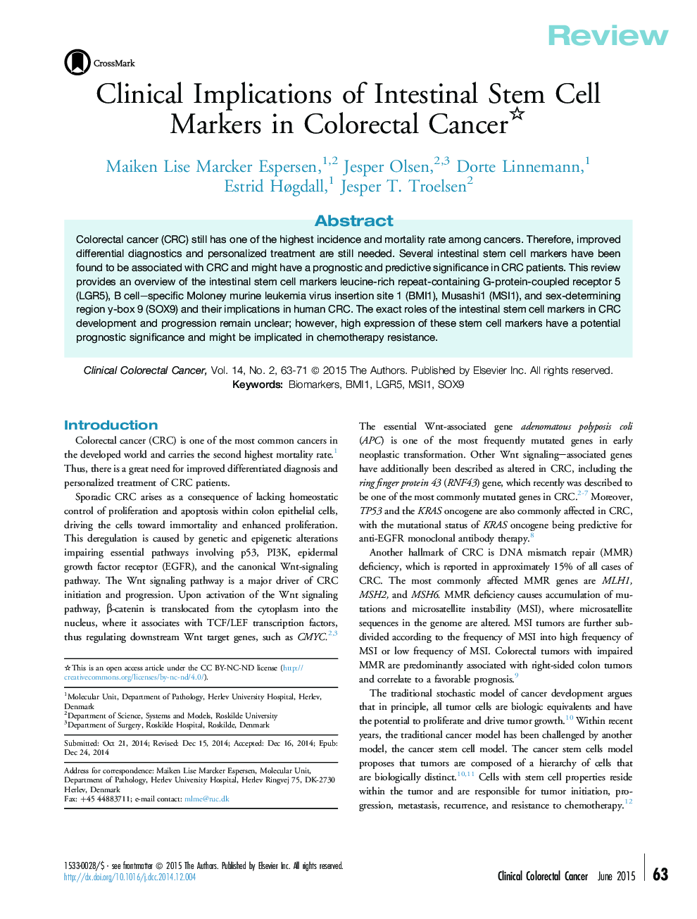 پیامدهای بالینی نشانه های سلول های بنیادی روده در سرطان کولورکتال 