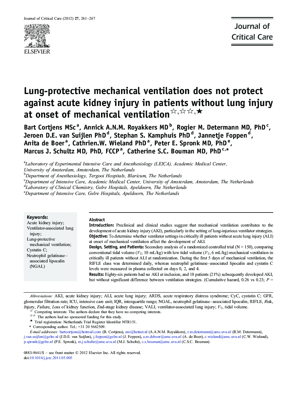 RenalLung-protective mechanical ventilation does not protect against acute kidney injury in patients without lung injury at onset of mechanical ventilationâ