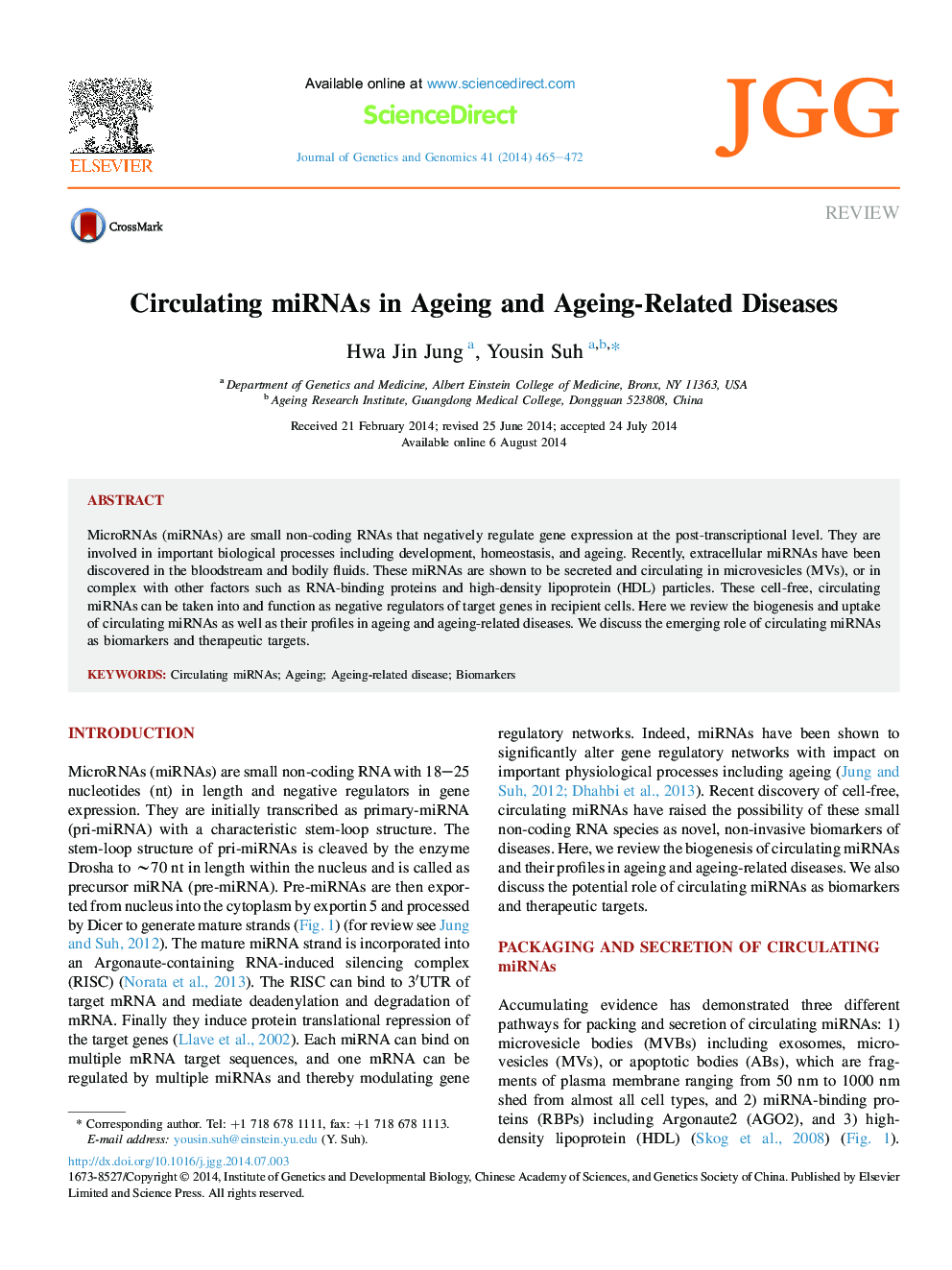 ReviewCirculating miRNAs in Ageing and Ageing-Related Diseases