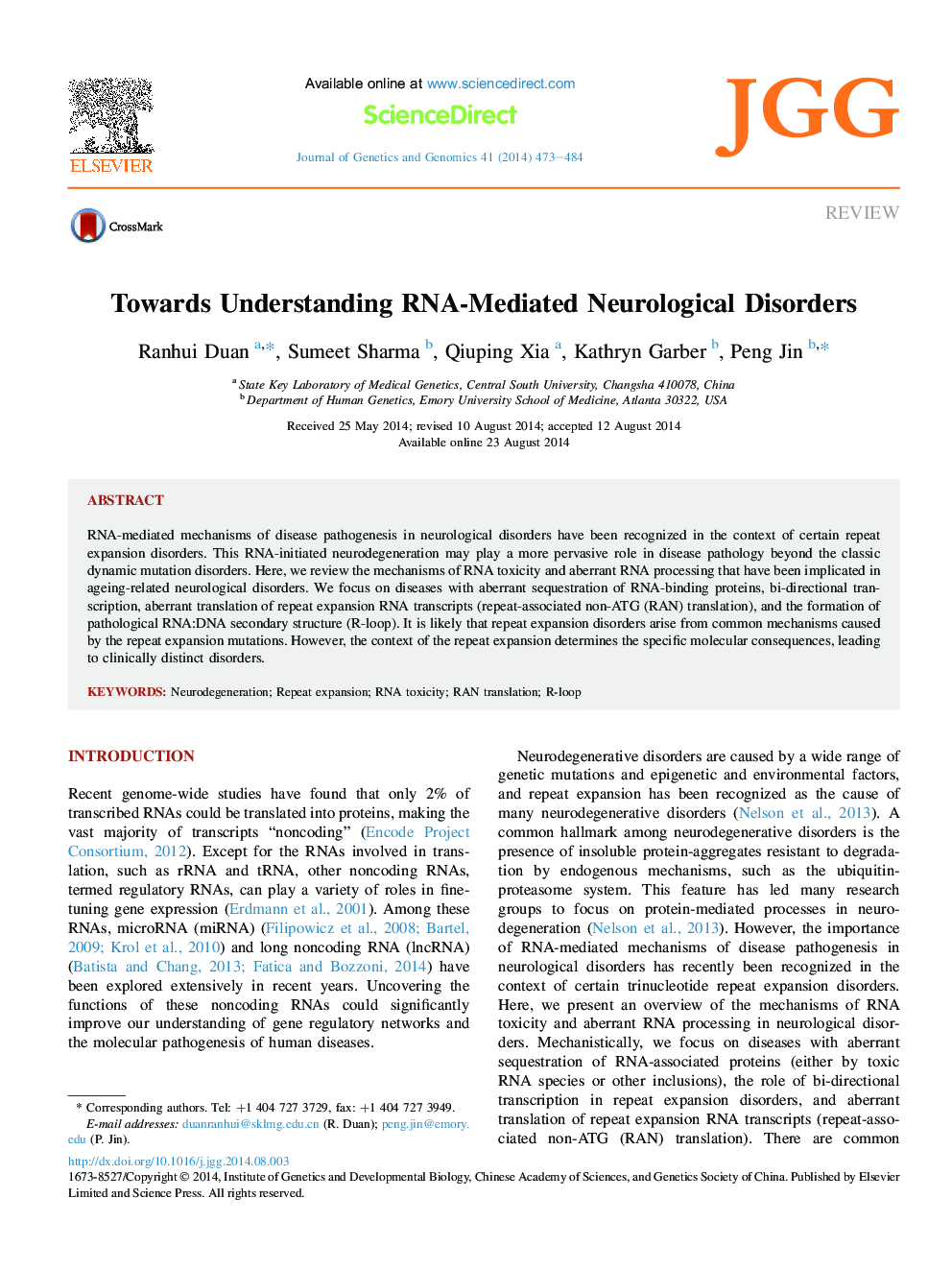 Towards Understanding RNA-Mediated Neurological Disorders