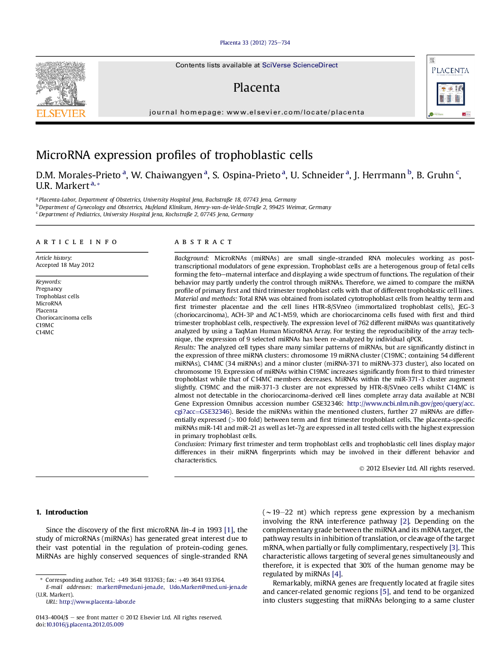 MicroRNA expression profiles of trophoblastic cells