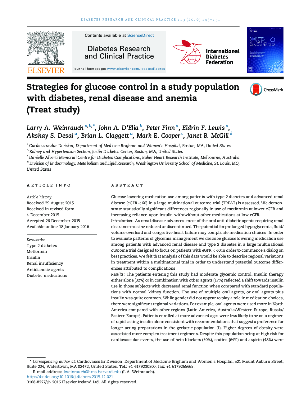استراتژی های کنترل گلوکز در یک جمعیت مطالعه با دیابت، بیماری کلیوی و آنمی (مطالعه درمان) 