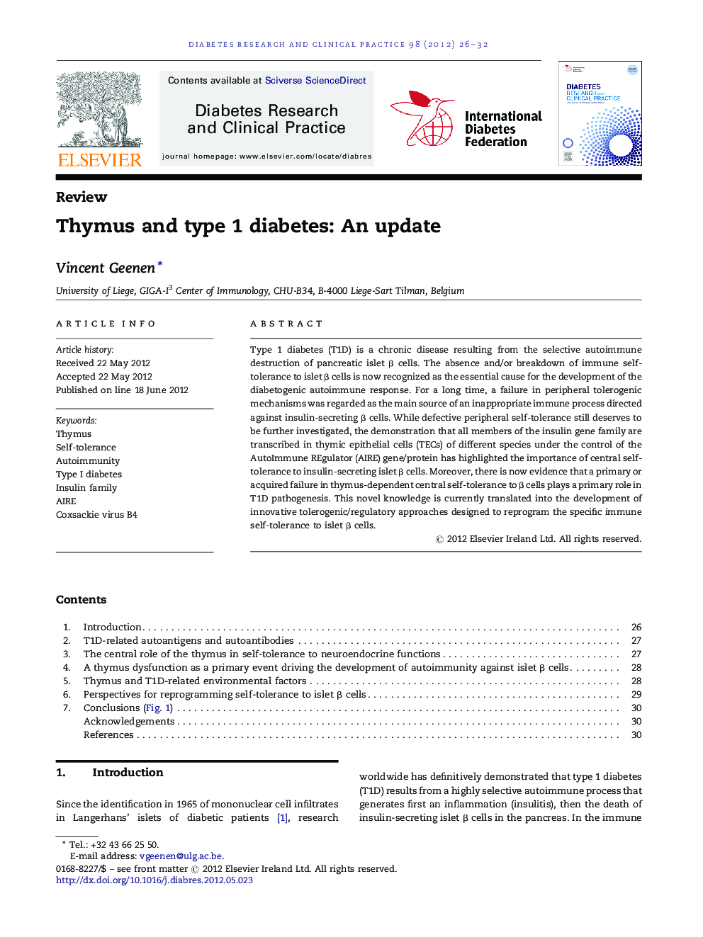 Thymus and type 1 diabetes: An update