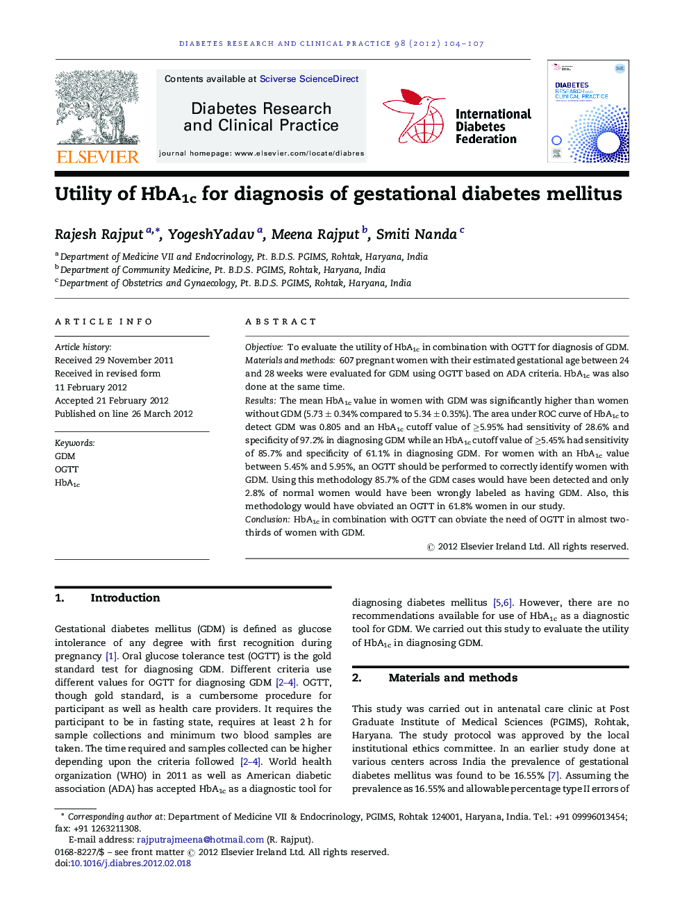 Utility of HbA1c for diagnosis of gestational diabetes mellitus
