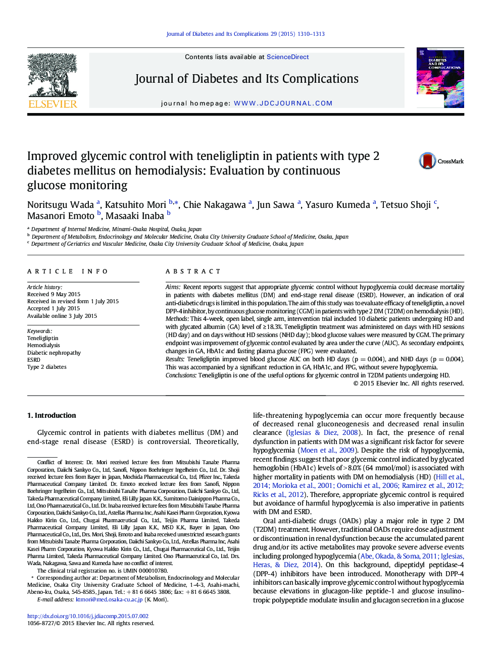 بهبود کنترل گلیسمی همراه با دهلیگلیپتین در بیماران مبتلا به دیابت نوع 2 بر روی همودیالیز: ارزیابی با پیگیری مداوم گلوکز 