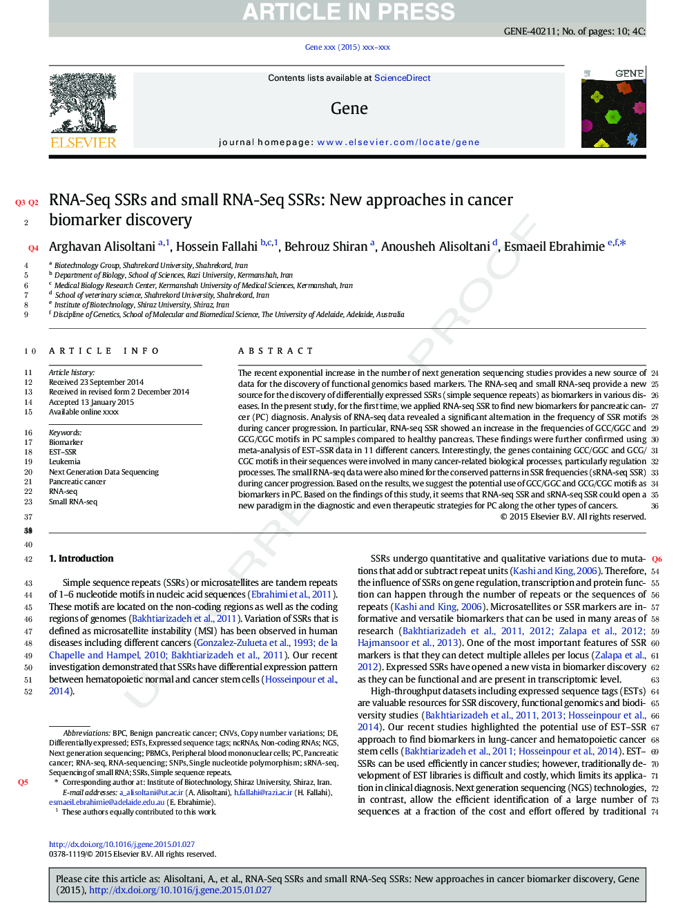 RNA-Seq SSRs and small RNA-Seq SSRs: New approaches in cancer biomarker discovery