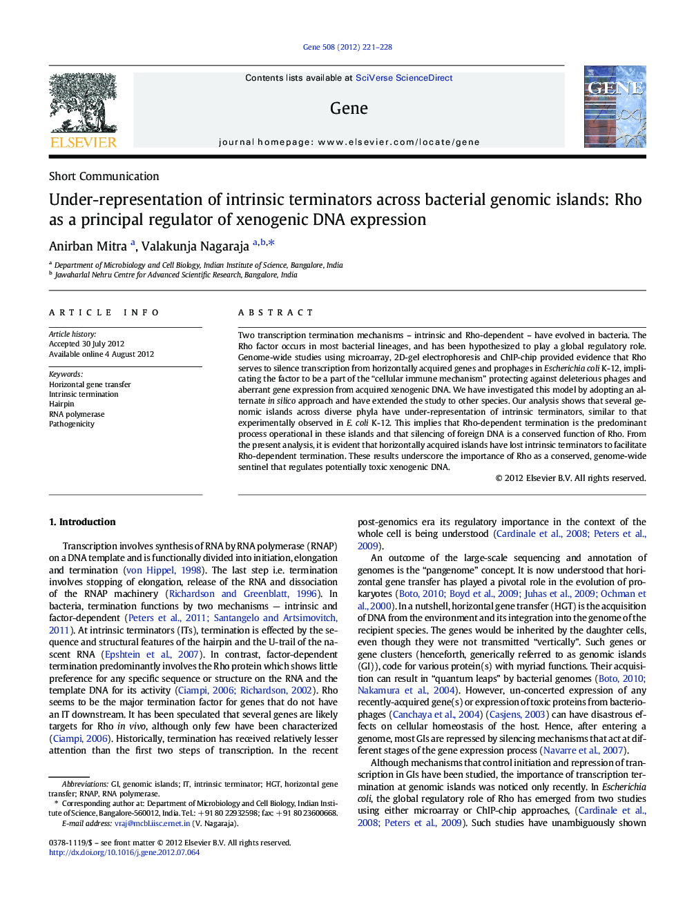 Under-representation of intrinsic terminators across bacterial genomic islands: Rho as a principal regulator of xenogenic DNA expression
