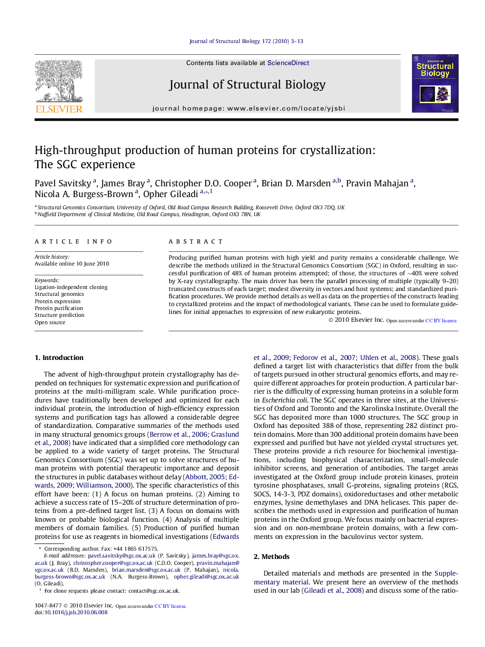 High-throughput production of human proteins for crystallization: The SGC experience