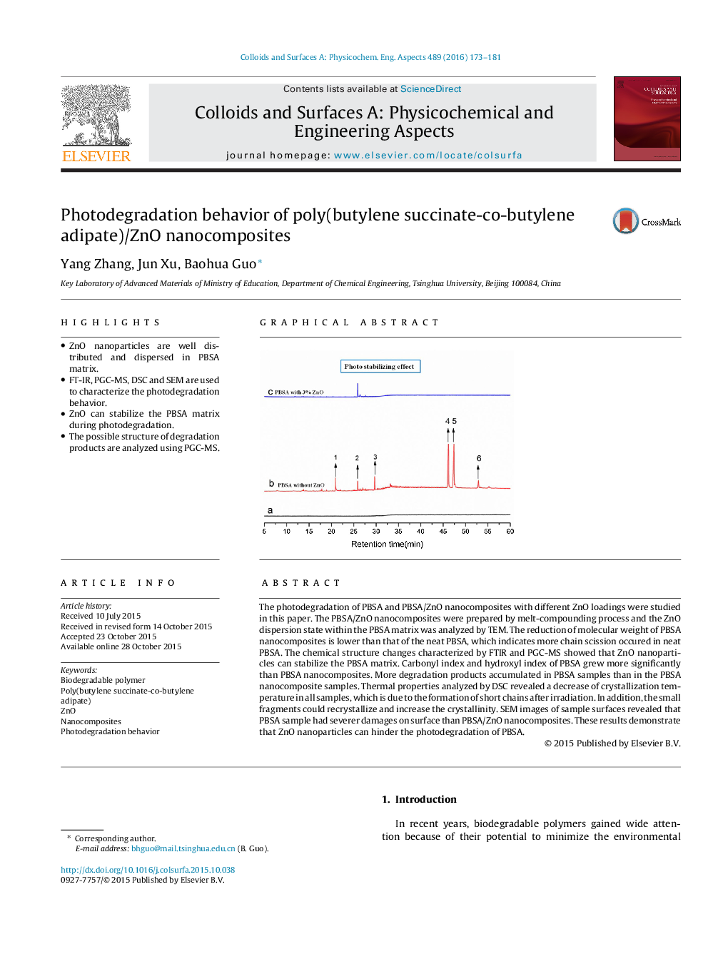 Photodegradation behavior of poly(butylene succinate-co-butylene adipate)/ZnO nanocomposites