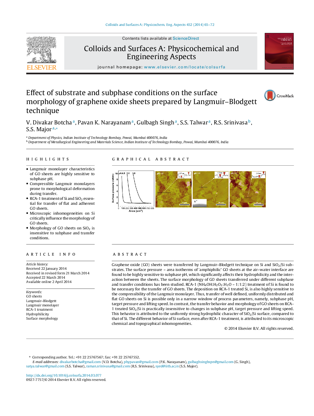 اثر شرایط سوبسترا و زیر فاز بر روی مورفولوژی سطحی صفحات اکسید گرافین تهیه شده توسط تکنیک لانگمیر بلوچت 