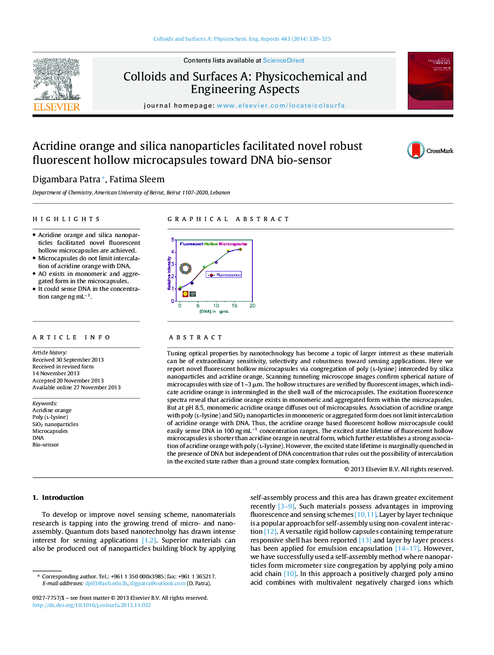 Acridine orange and silica nanoparticles facilitated novel robust fluorescent hollow microcapsules toward DNA bio-sensor