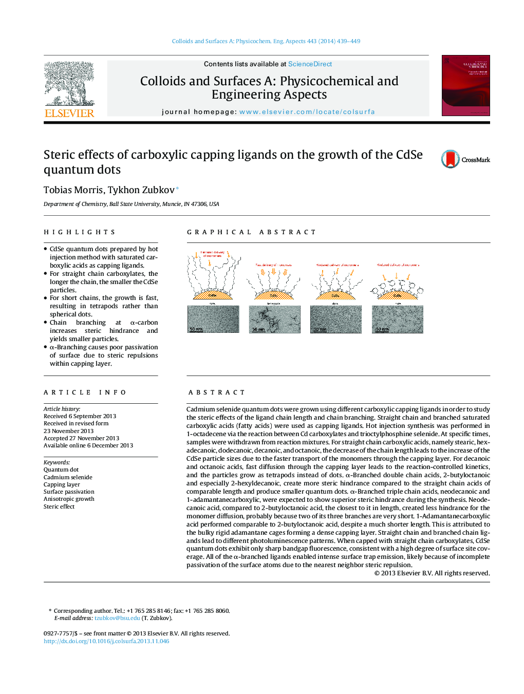 Steric effects of carboxylic capping ligands on the growth of the CdSe quantum dots