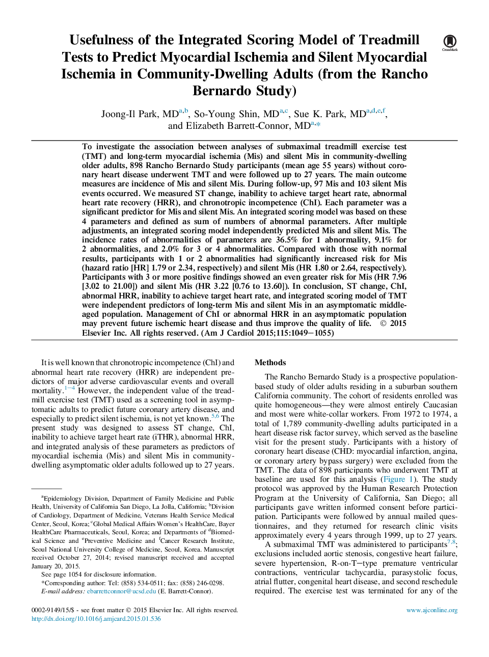 مفید بودن مدل یکپارچه نمره دهی تردمیل برای پیش بینی ایسکمی مایکوکاردی و ایسکمی مایکوکارد خاموش در افراد بزرگسال جامعه (از مطالعه رانچو برناردو) 