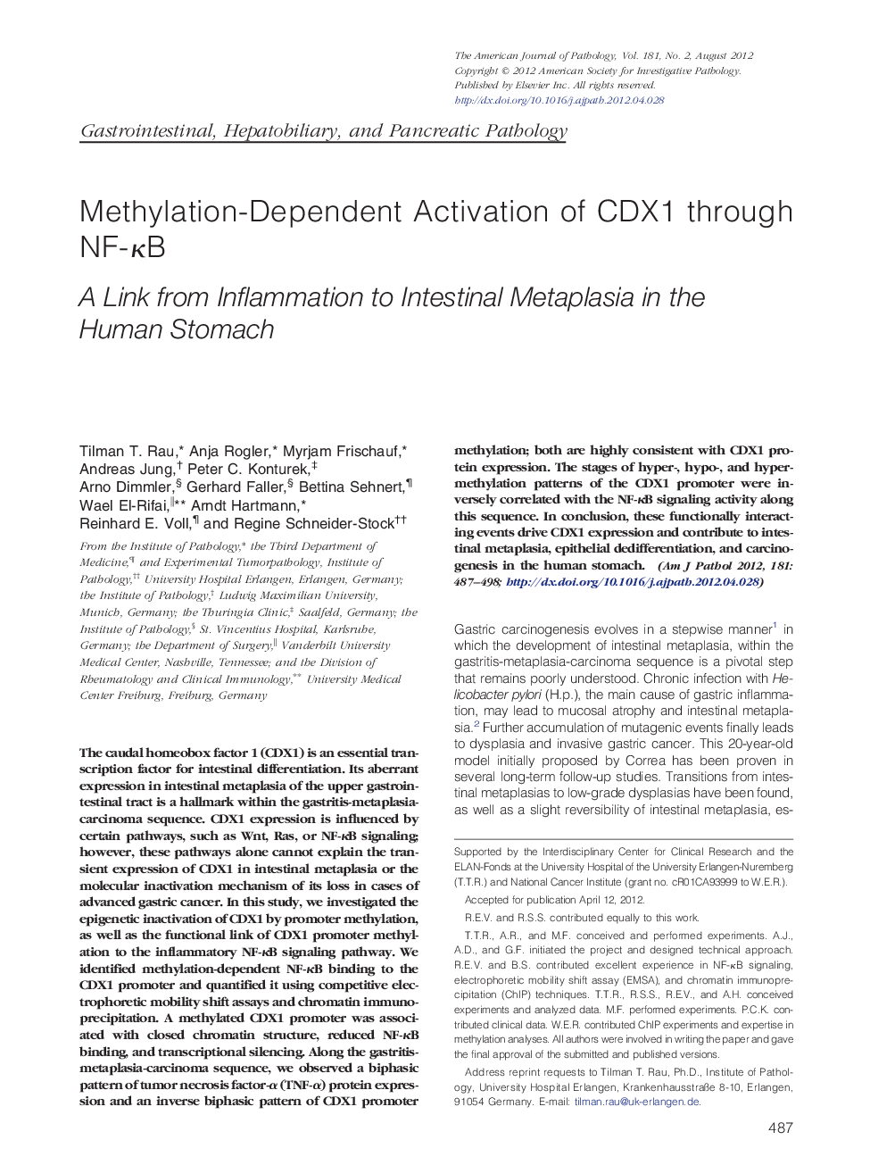 Methylation-Dependent Activation of CDX1 through NF-ÎºB